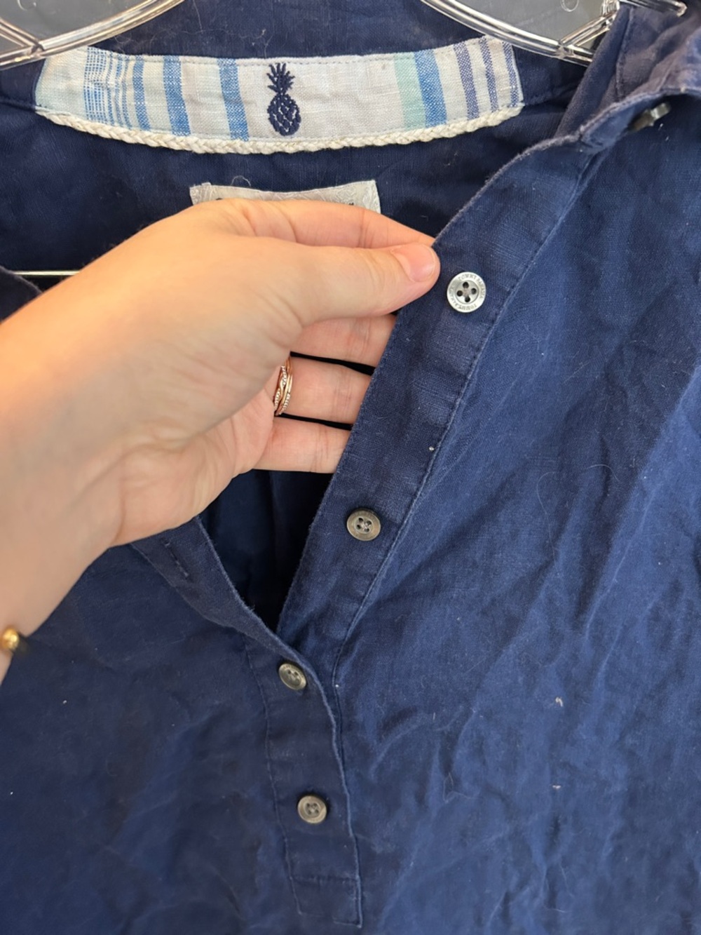Tommy Bahama Navy Blue 100% Linen long sleeve Button-Front dress cover up - Picture 2 of 7